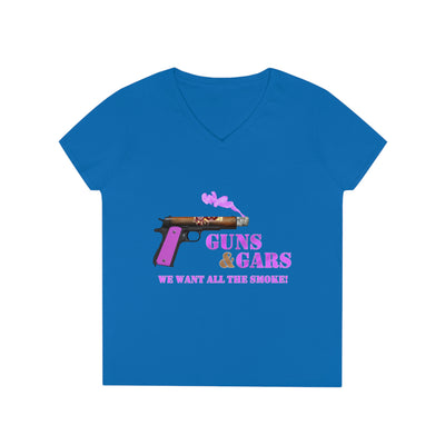 GUNS & GARS  - Blue - Ladies' V-Neck T-Shirt